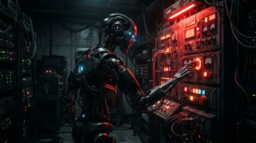 AI safety concerns as a humanoid robot ignores a warning signal