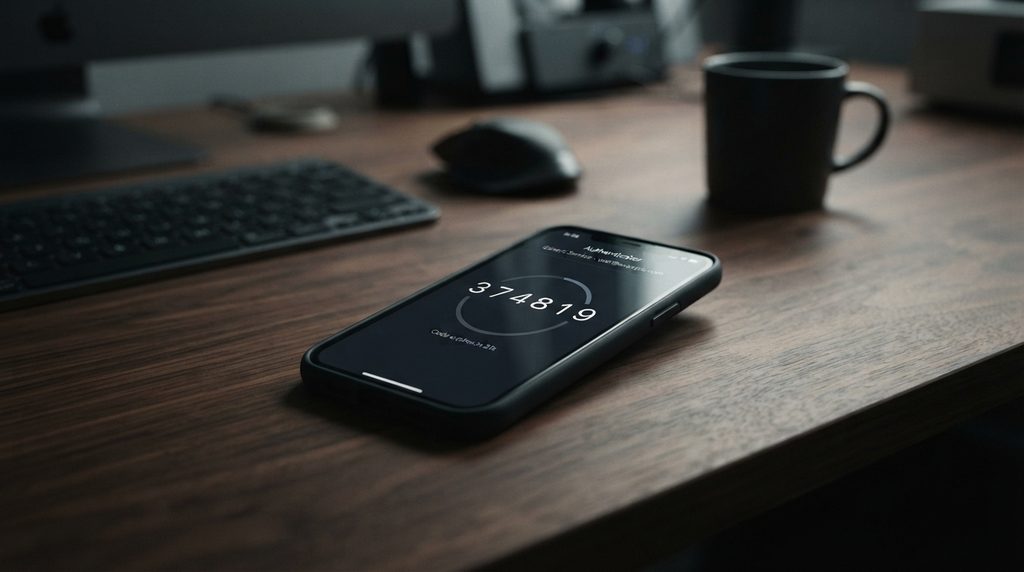 Smartphone displaying a temporary two-factor authentication code